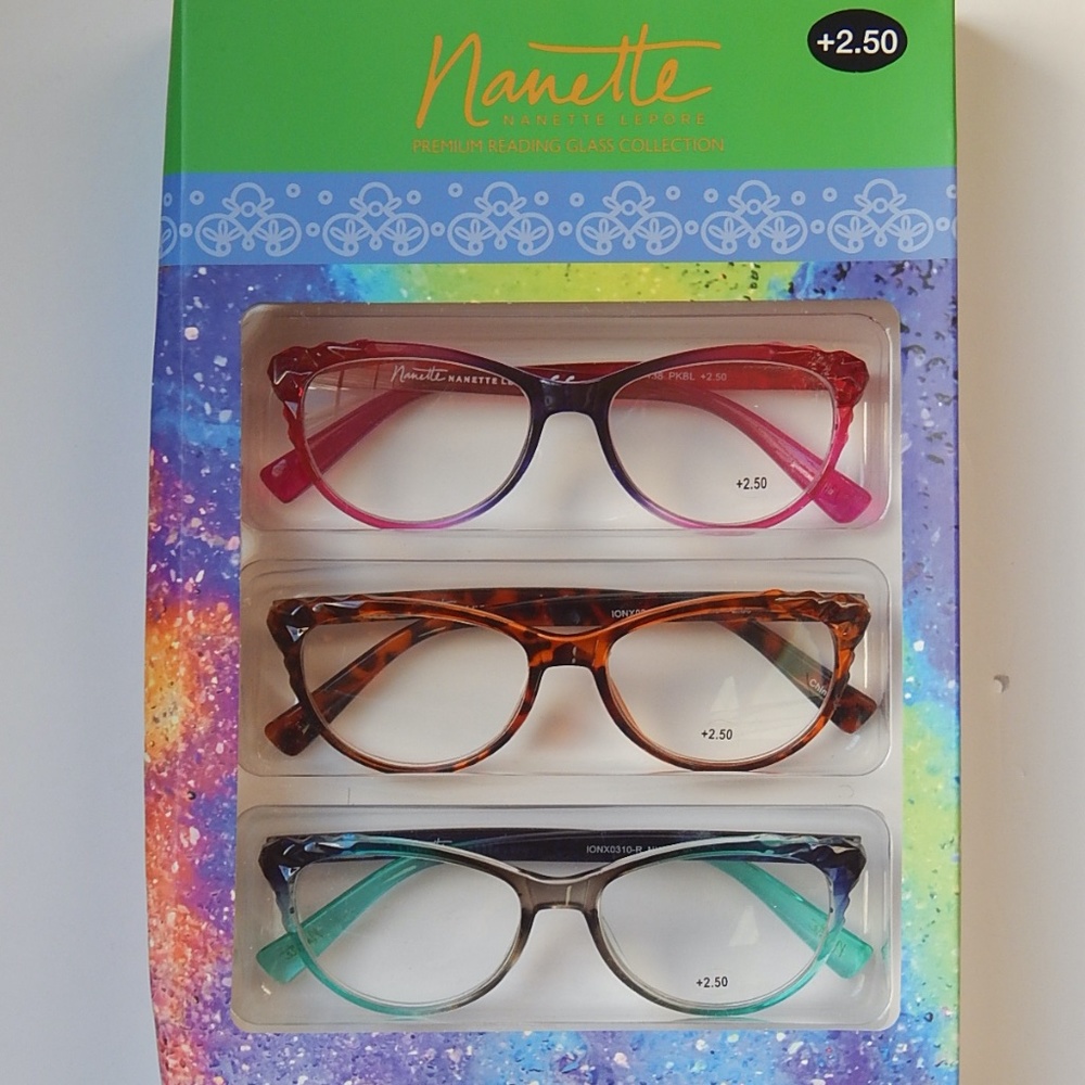 NANETTE LEPORE 3-PACK PREMIUM READING GLASSES +2.50 NEW